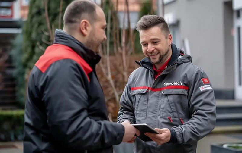 Sanrotech Mitarbeiter spricht mit Kunden 1